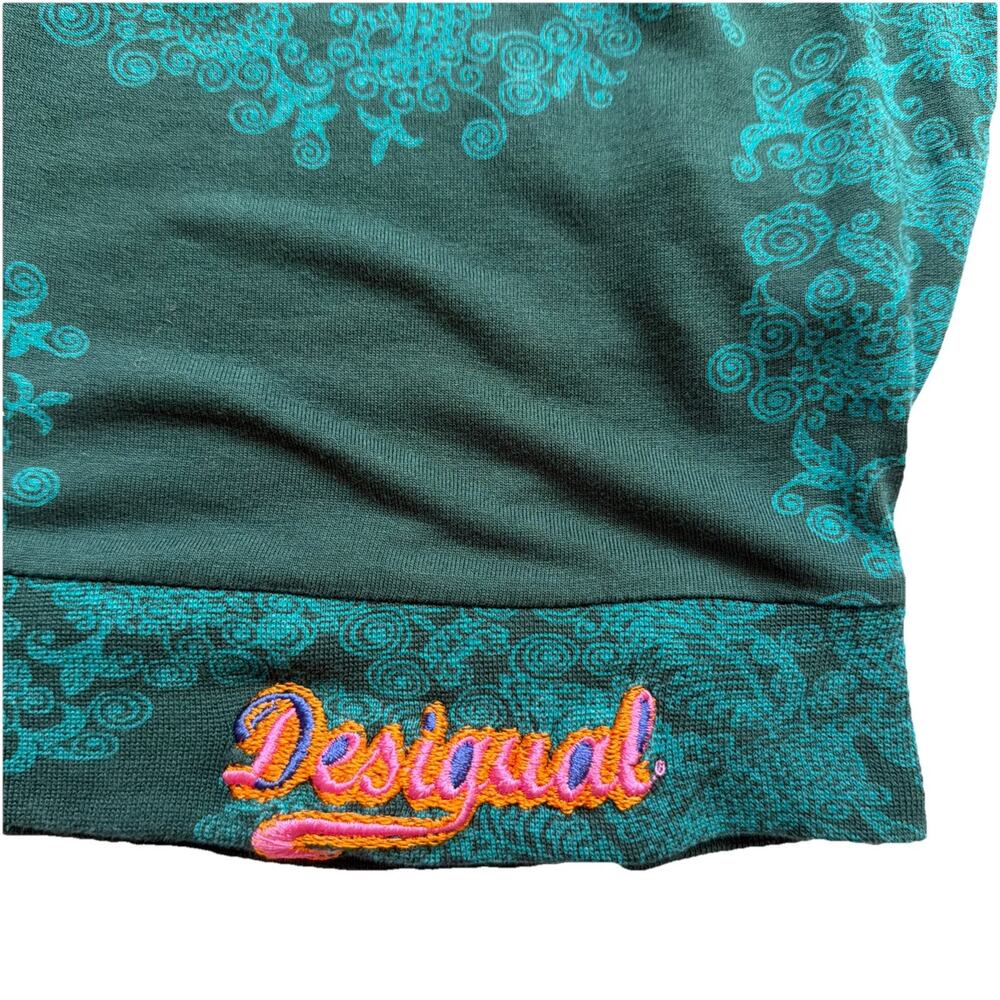 Desigual Mandala Top Womens Lg Green Floral Dolman Sleeve Scoop Neck Boho Artsy - Picture 9 of 11